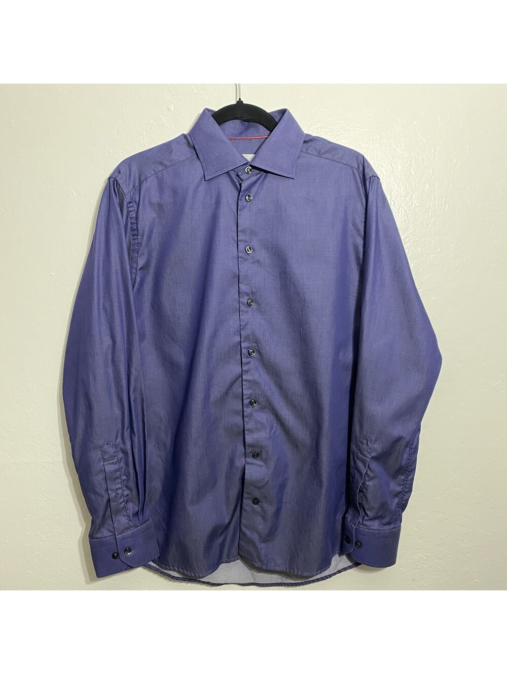 Eton Dress Shirt Mens 15.5 39 Slim Blue Micro-dot Pattern Cotton Long Sleeve